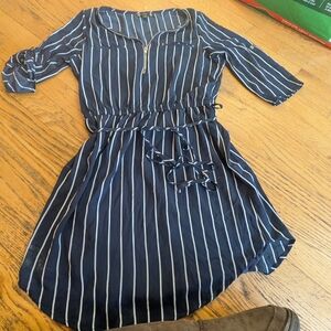 Iris Navy Blue Striped Mini Dress WITH BELT MEDIUM MED M SPRING $58